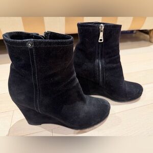 Prada Black Suede Wedge Ankle Boots